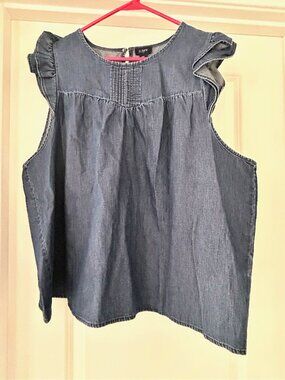J.Crew Short Sleeve Ruffle Denim Top 2X New With Tags